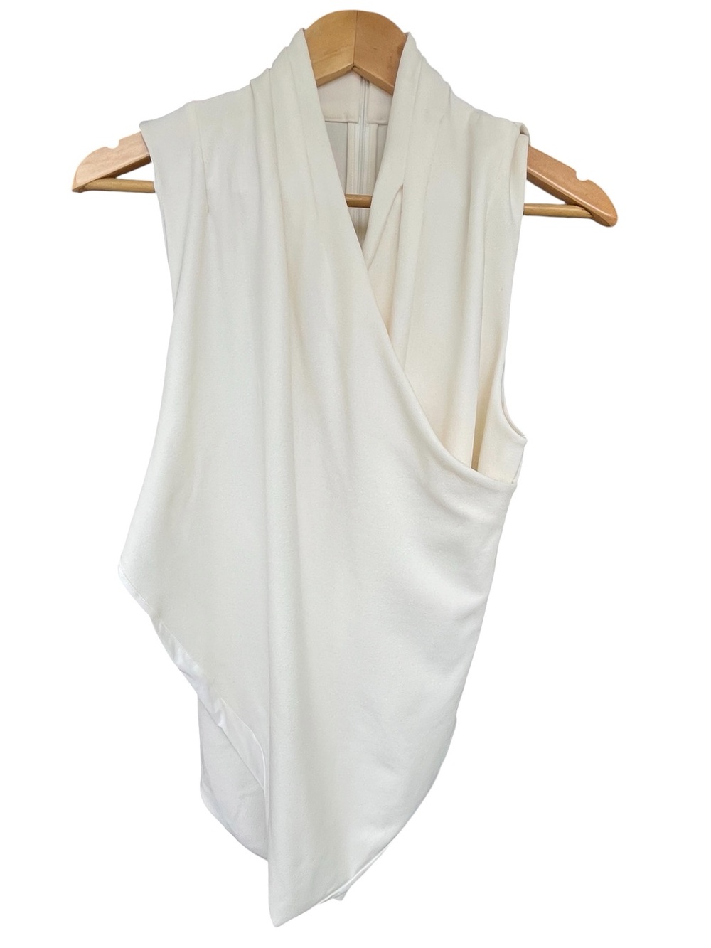 LAUREN Ralph Lauren Ivory Asymmetrical Draped Sleeveless Top Large